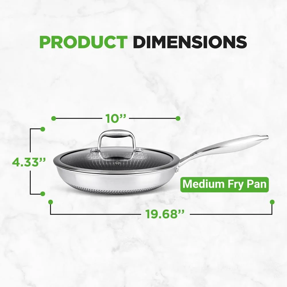 10'' Stir Fry Pan With Glass Lid - Triply Stainless Steel Cookware, Dakin Etching Non-Stick Coating Inside And Outside