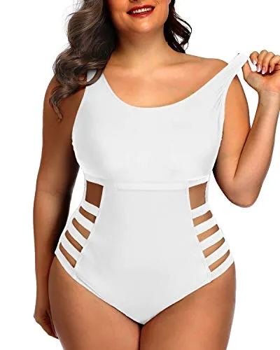 Adjustable Straps Swimwear Plus Size Side Cutout Sexy Swimwear-White