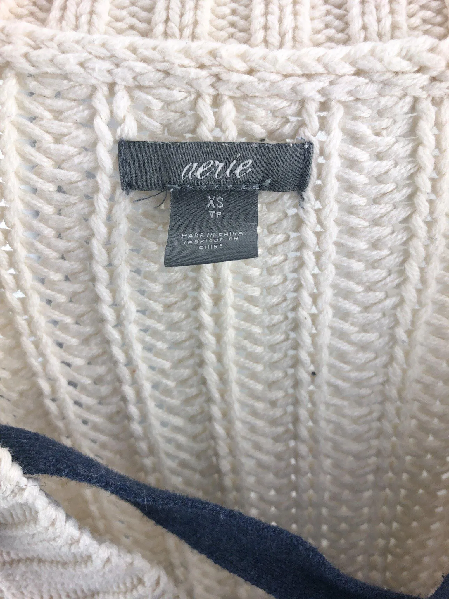 Aerie, Teen Girls' Shaker Knit Lace-Up Sweater, Ivory, Size XS