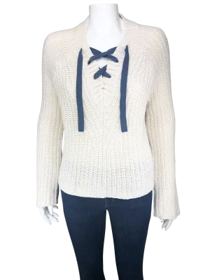 Aerie, Teen Girls' Shaker Knit Lace-Up Sweater, Ivory, Size XS