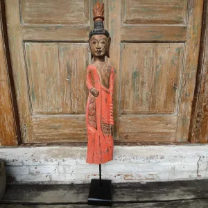 Antique Tall Standing Wooden Buddha