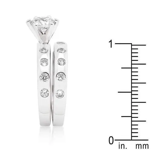 Bezel Set Round Cut Bridal Ring Set