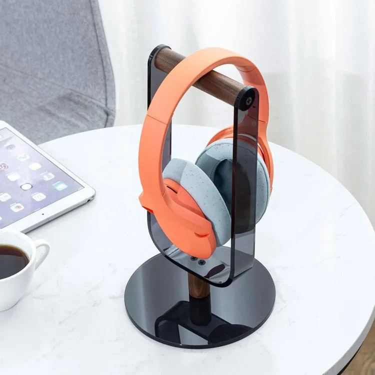 Black Acrylic and Solid Walnut Wood Bar, Desktop Tabletop Video Game Headset Cradle Rest