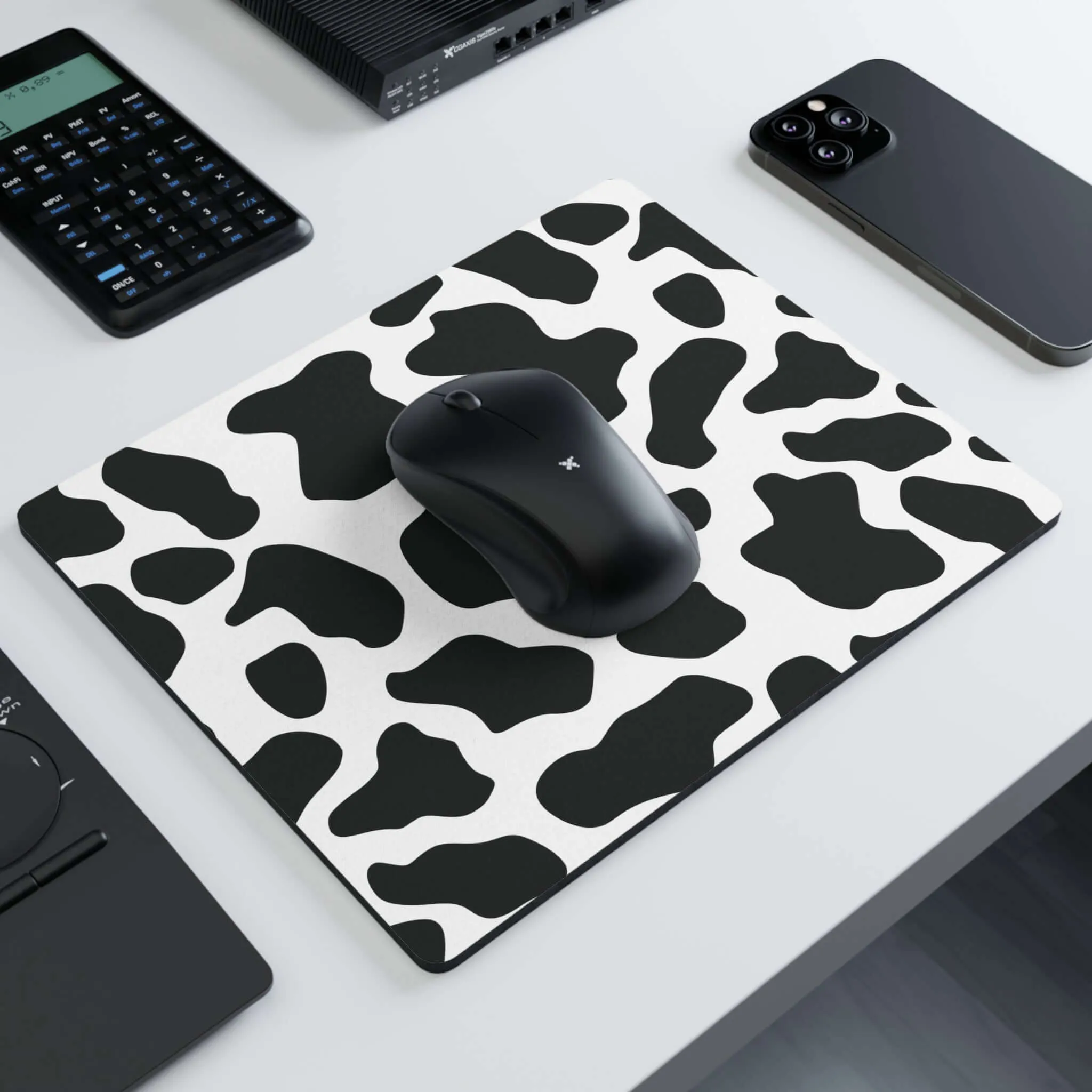 Black Cow Print Mouse Pad Rectangular