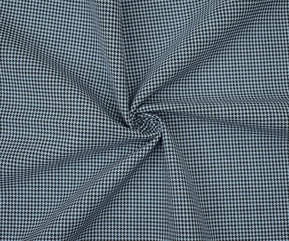 Black-Light Blue Wool Polyester Micro Houndstooth Woven Suiting Fabric