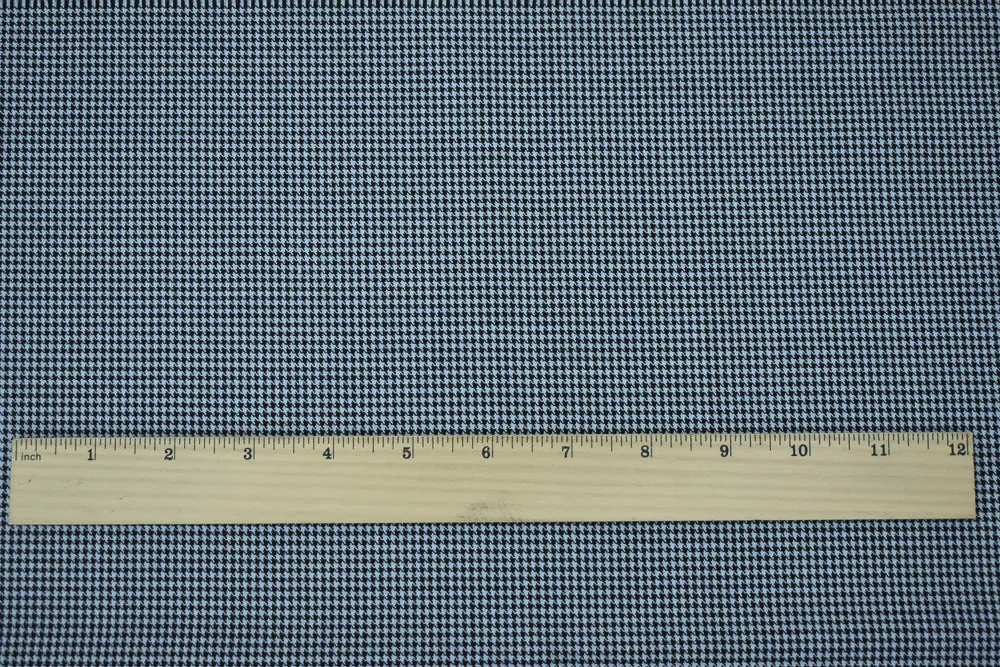 Black-Light Blue Wool Polyester Micro Houndstooth Woven Suiting Fabric