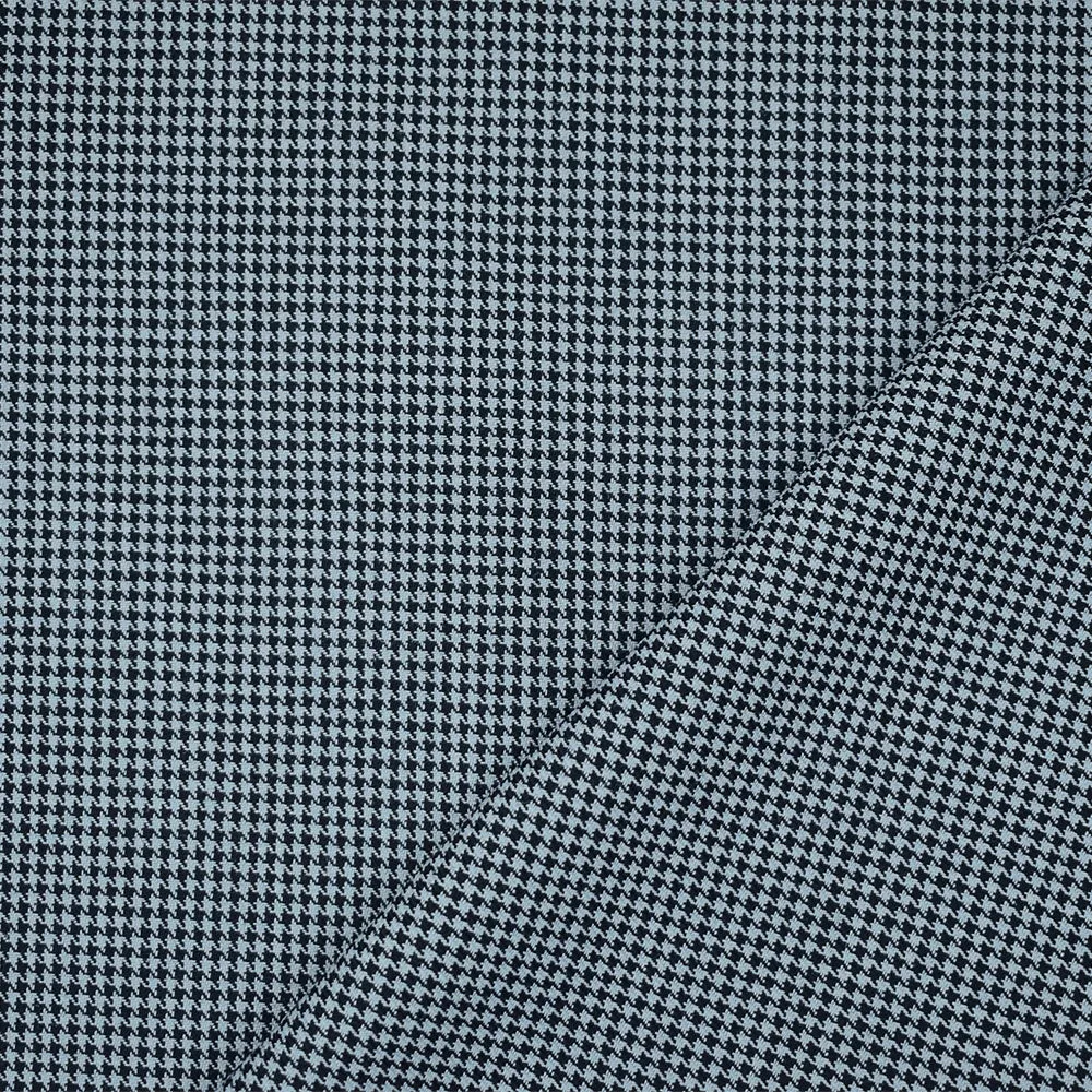 Black-Light Blue Wool Polyester Micro Houndstooth Woven Suiting Fabric