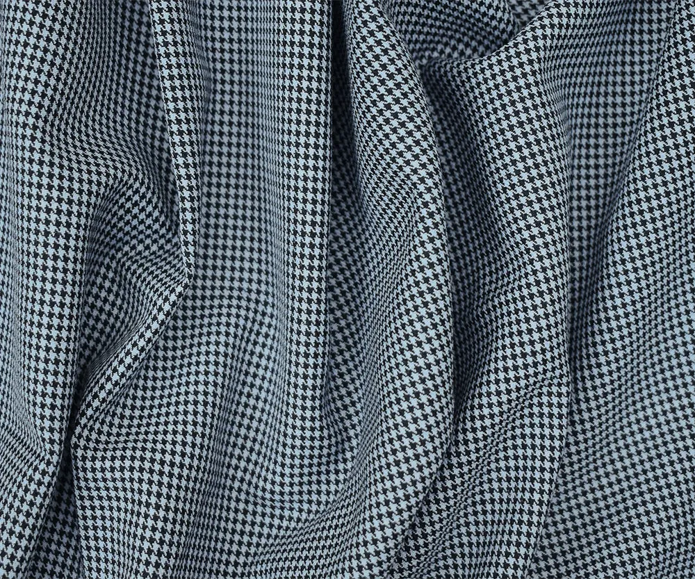 Black-Light Blue Wool Polyester Micro Houndstooth Woven Suiting Fabric