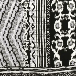 Black-Off-White-Gray Bordered Pattern Printed Challis Fabric