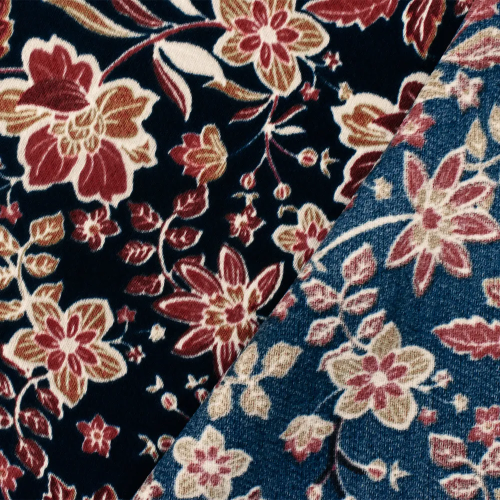 Blue-Red-Multi Floral Printed Poly Momie Georgette Woven Fabric