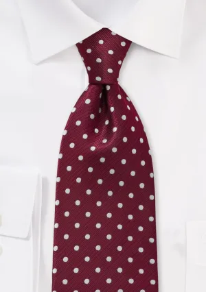 Burgundy and White Polka Dot Necktie