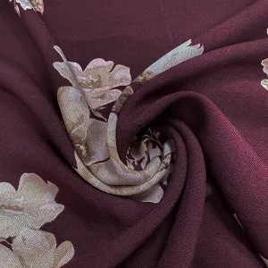 Burgundy Floral Print Rayon Challis Fabric