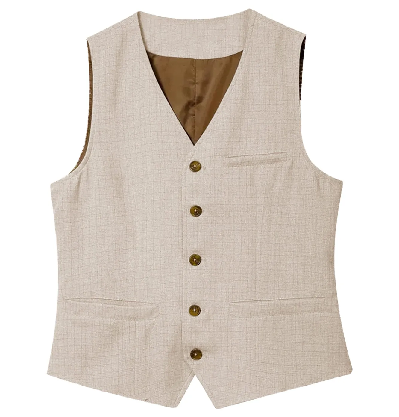 Casual Single Breasted V Neck Linen Men Waistcoat