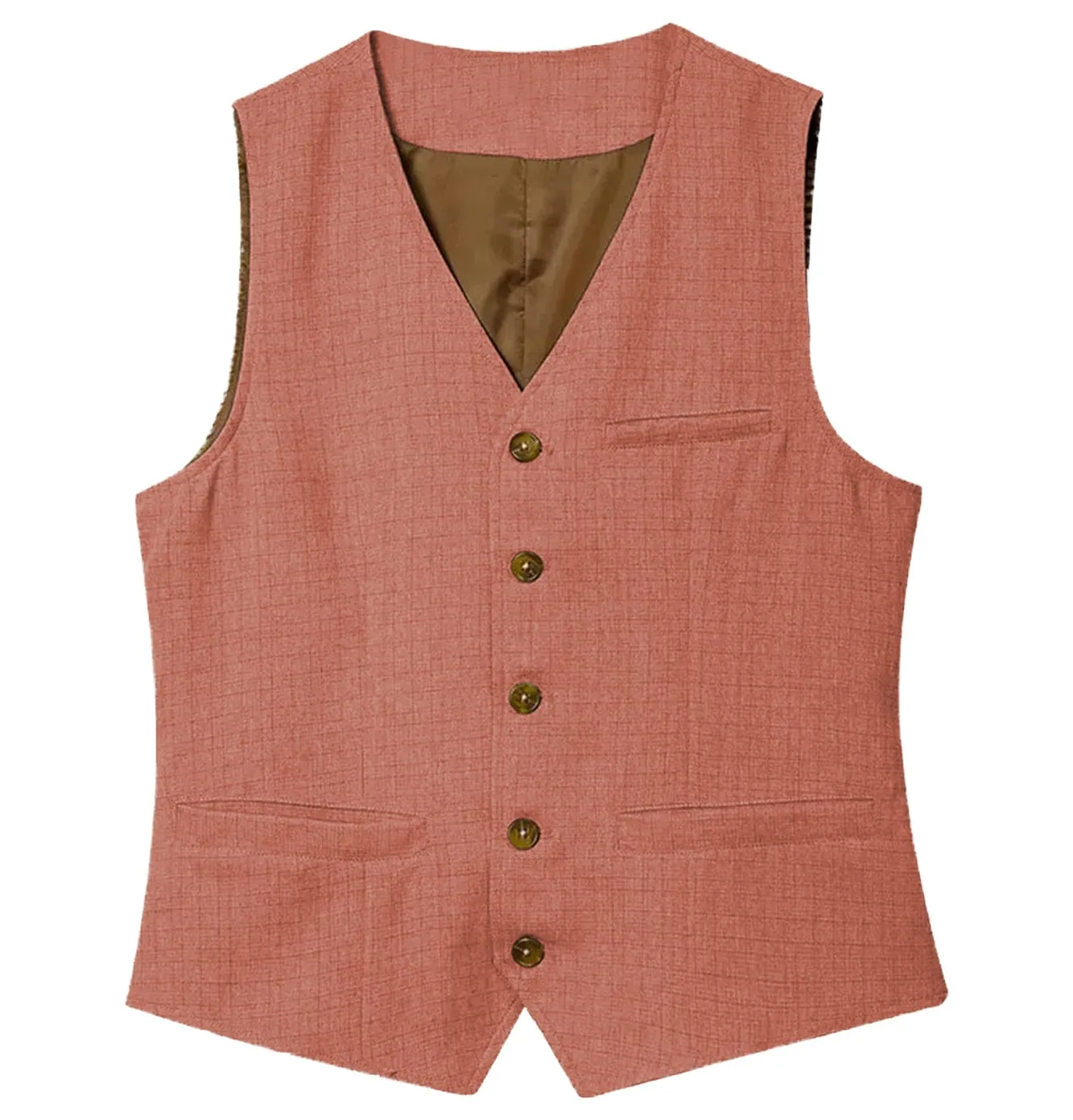 Casual Single Breasted V Neck Linen Men Waistcoat