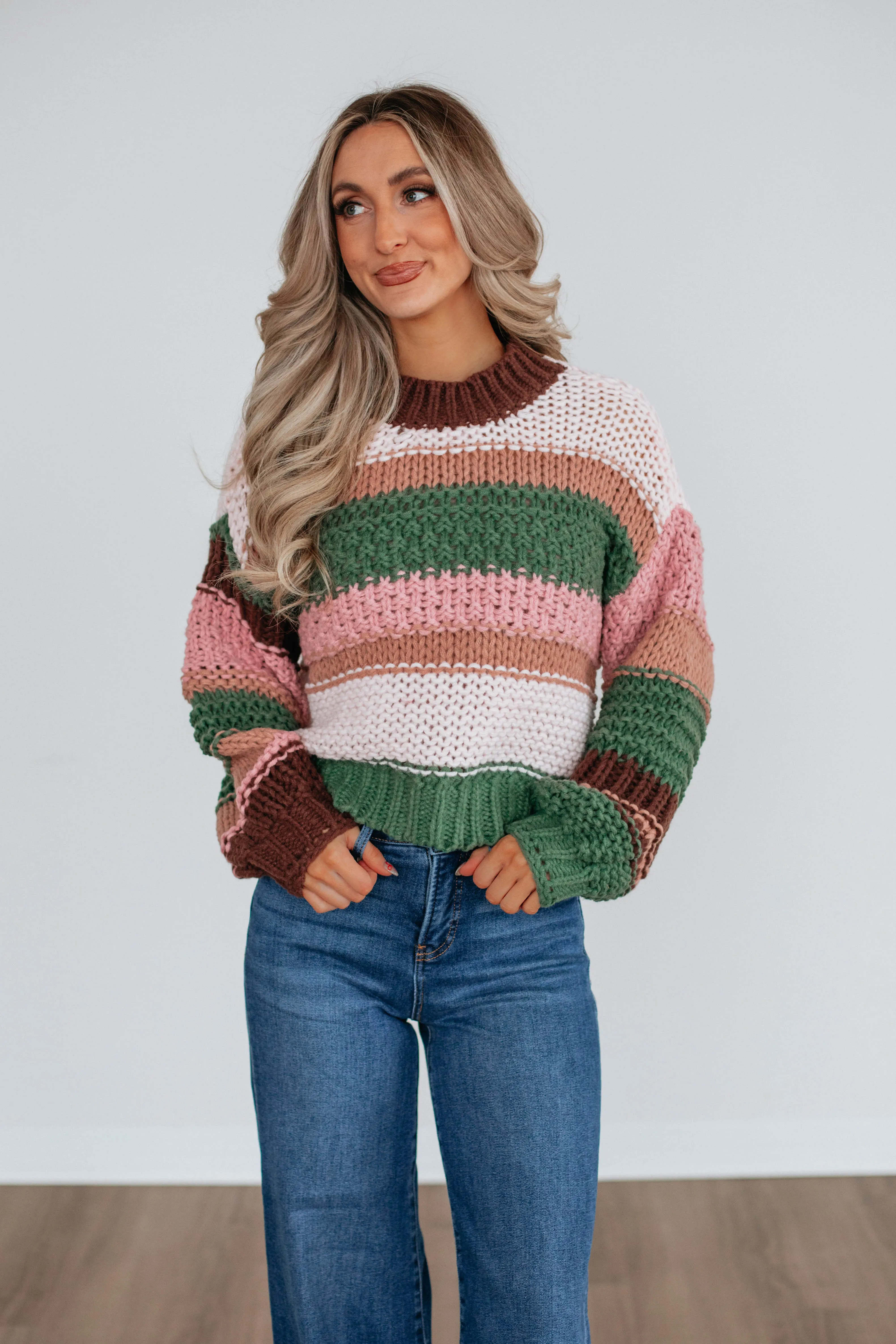 Celia Colorblock Sweater - Basil Mix