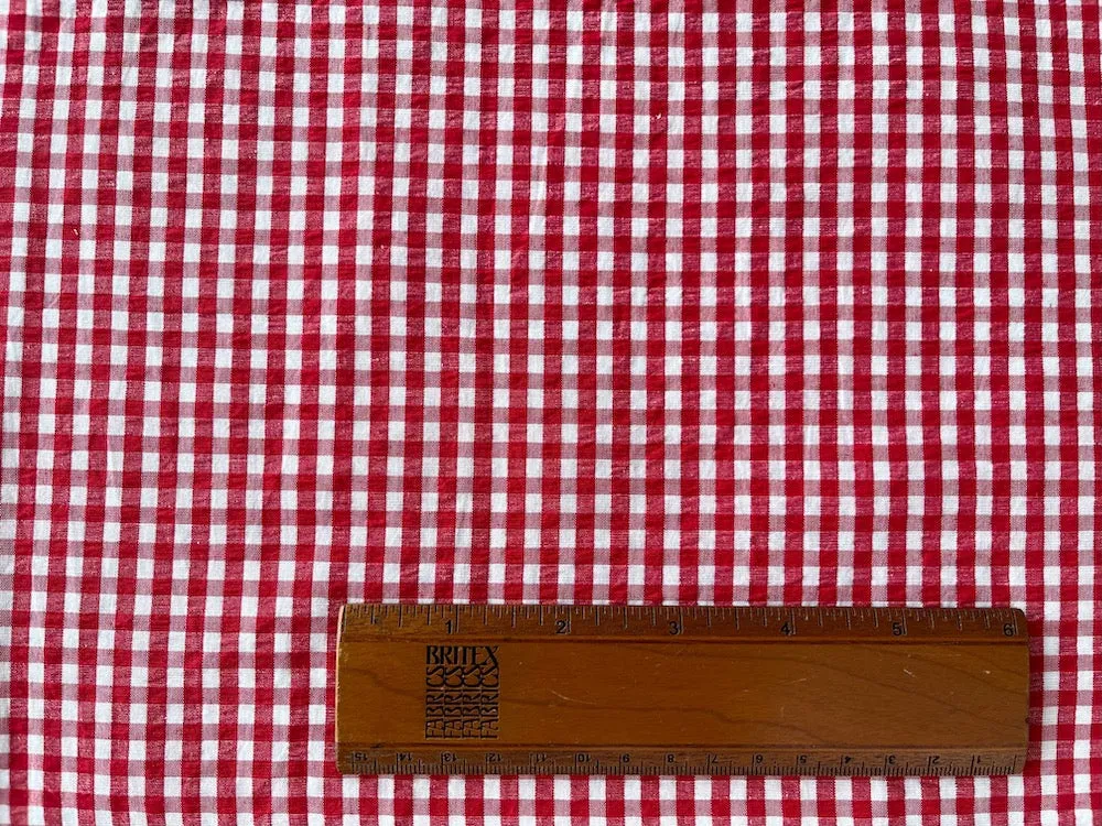 Charming Cherry & White Cotton Gingham Seersucker (Made in Italy)