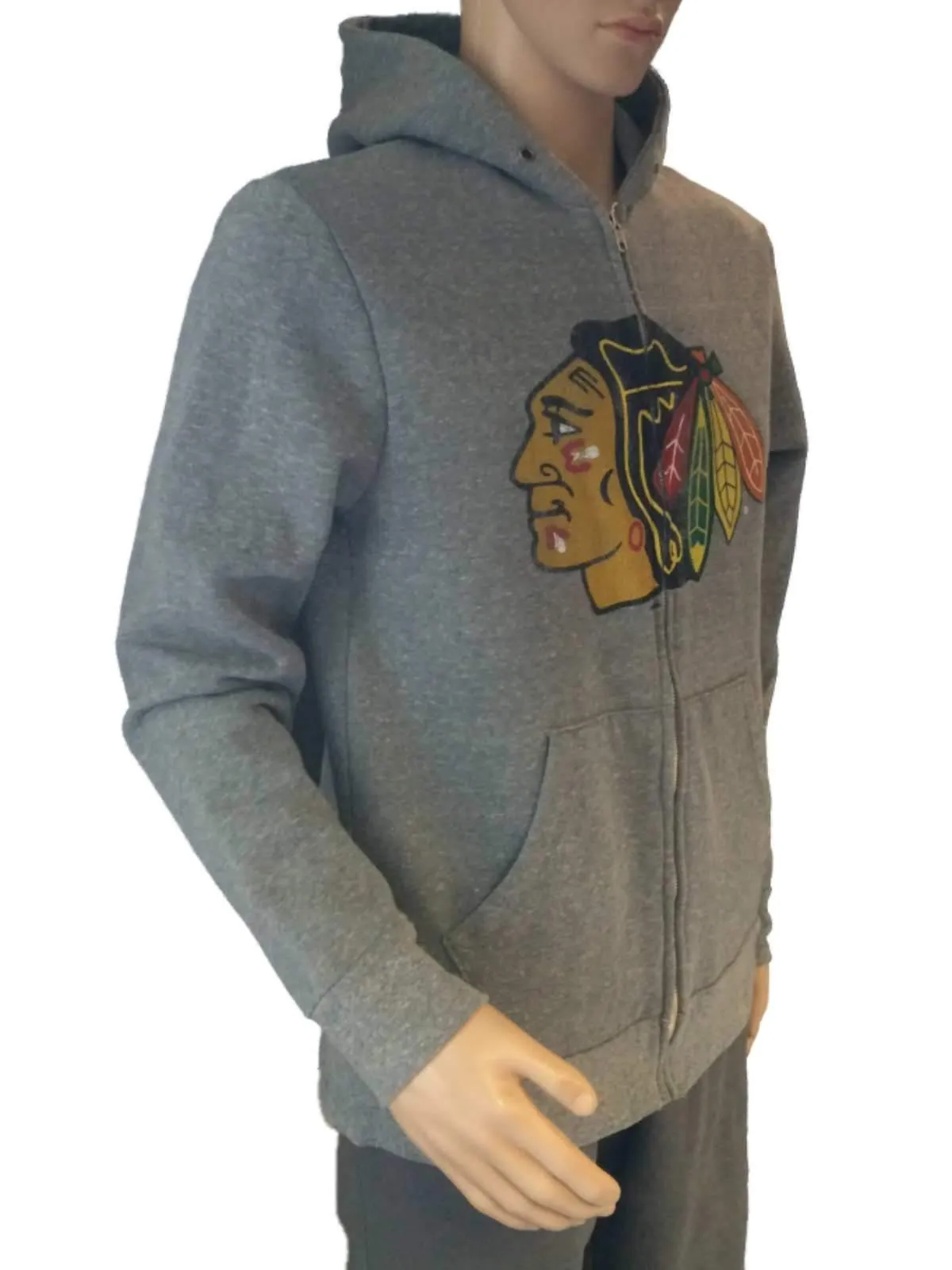 Chicago Blackhawks Retro Brand Light Gray Triblend Fleece Zip-Up Hoodie Jacket