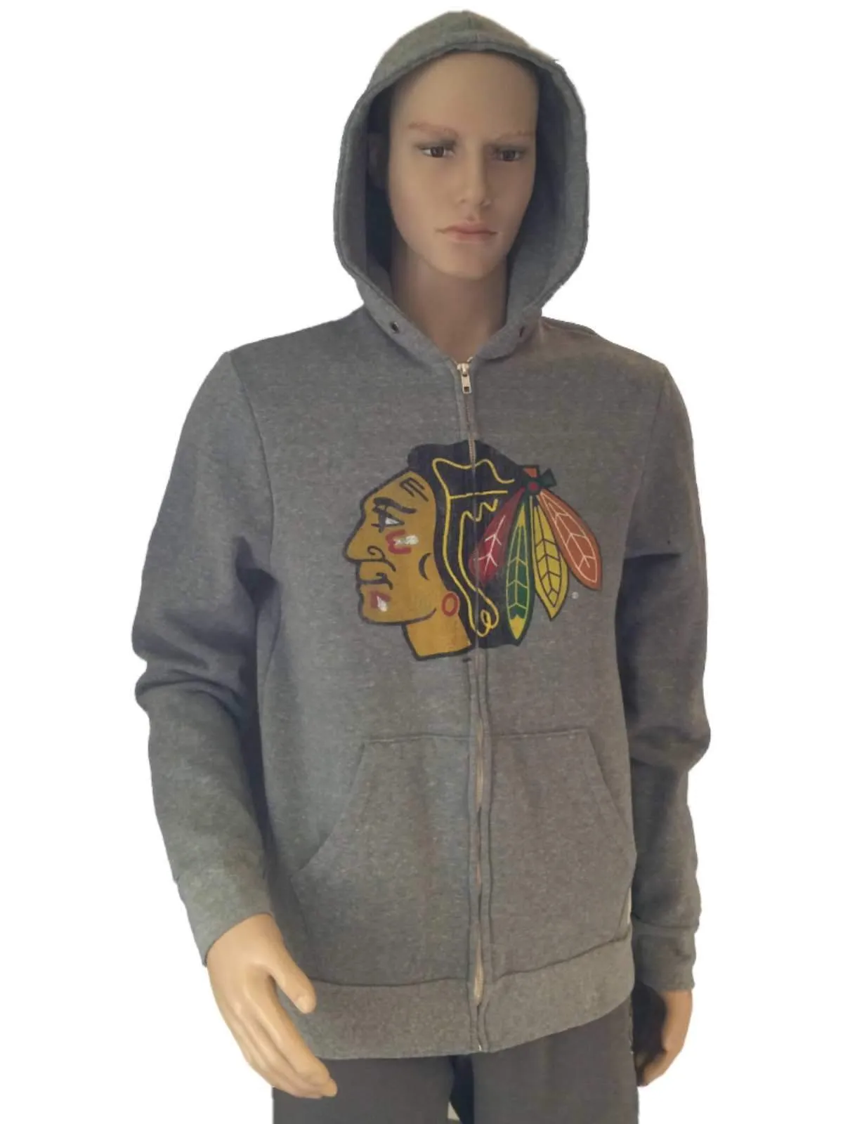 Chicago Blackhawks Retro Brand Light Gray Triblend Fleece Zip-Up Hoodie Jacket