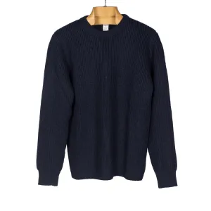 Chunky crewneck sweater in navy blue merino wool