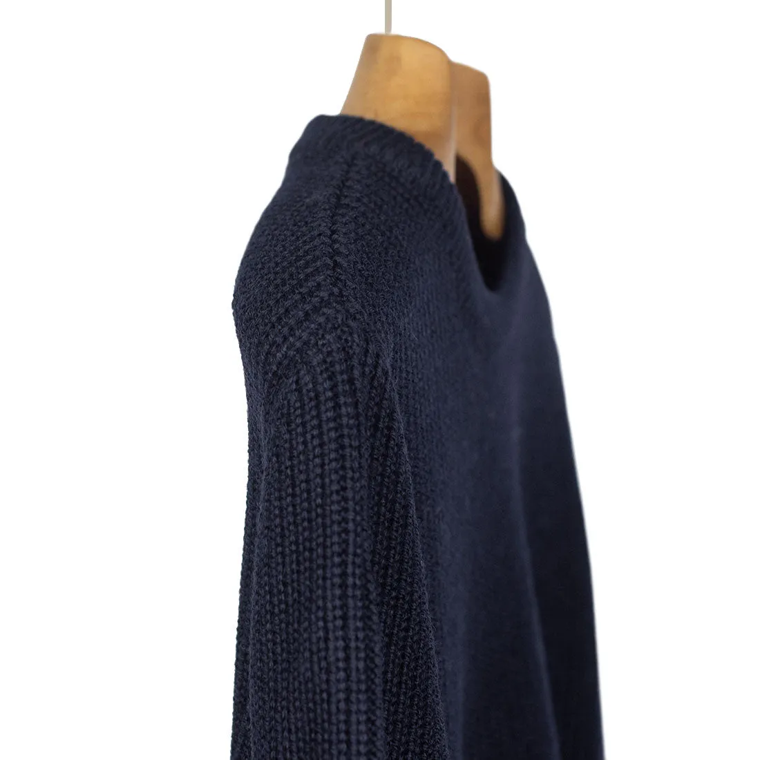 Chunky crewneck sweater in navy blue merino wool