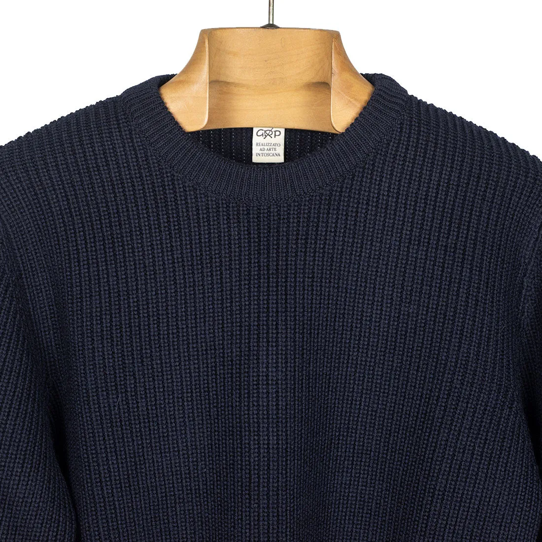 Chunky crewneck sweater in navy blue merino wool