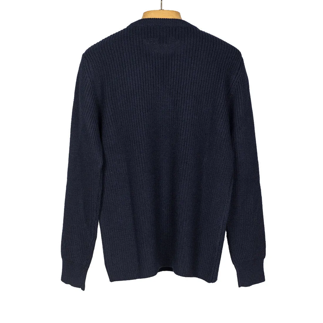 Chunky crewneck sweater in navy blue merino wool