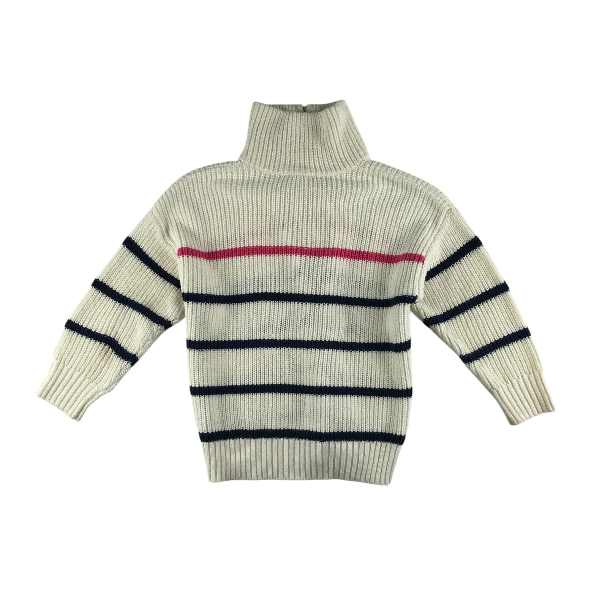 Crew jumper 5-6 years white navy and pink stripy mock neck