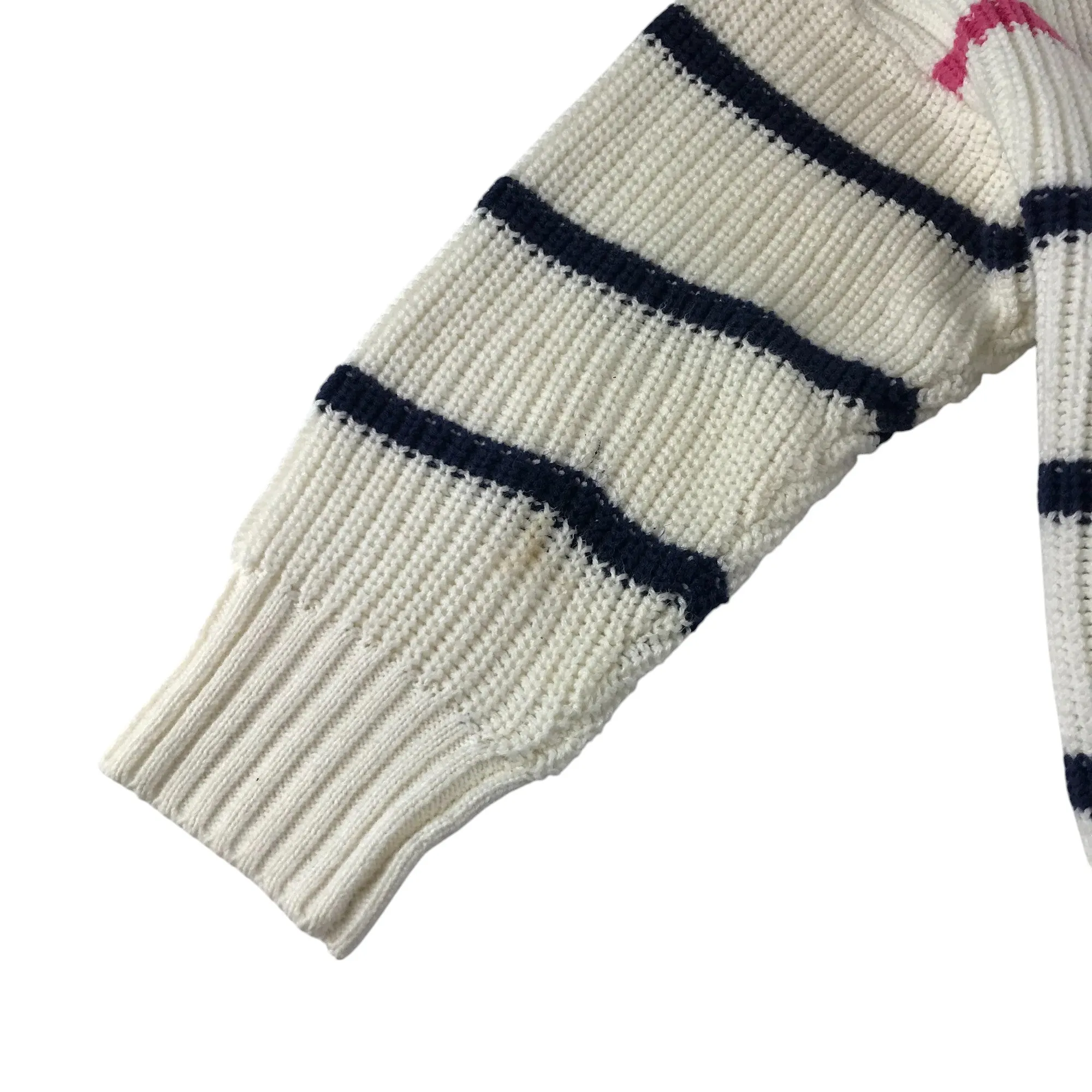 Crew jumper 5-6 years white navy and pink stripy mock neck