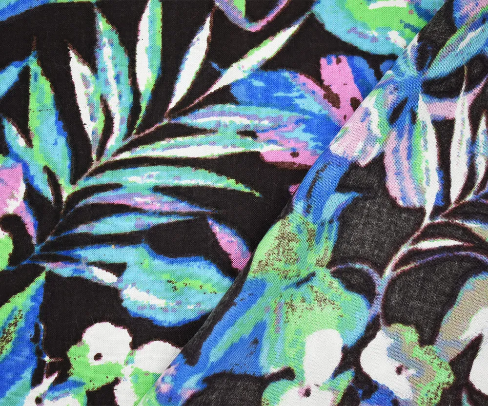 Dark Brown-Blue-Multi Floral Printed Rayon Challis Woven Fabric