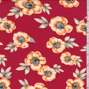 Fire Red/Orange Floral Double Brushed Jersey Knit Fabric