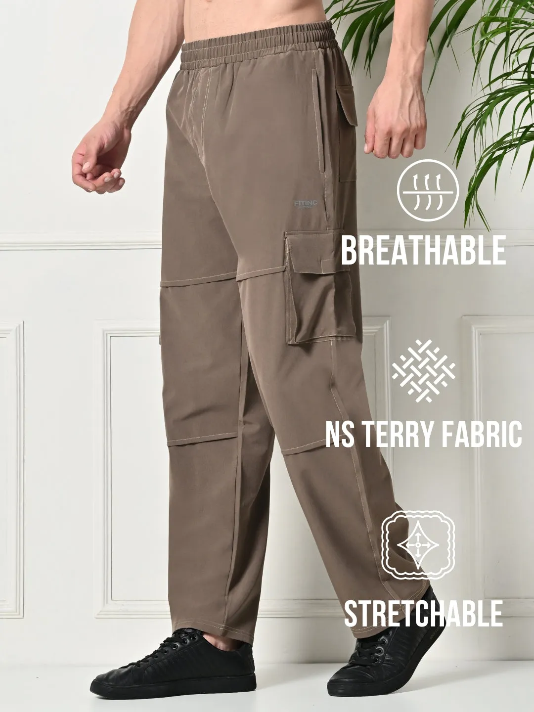 FITINC All Weather 6 Pocket Cargo Pants for Men - Coffee Brown