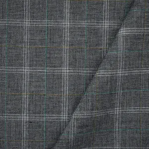 Gray-Green-Multi Poly-Wool Check Tile Shirting Woven Fabric