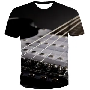 Guitar T shirts Men Music T-shirts 3d Wooden Tshirts Novelty Metal Tshirts Casual