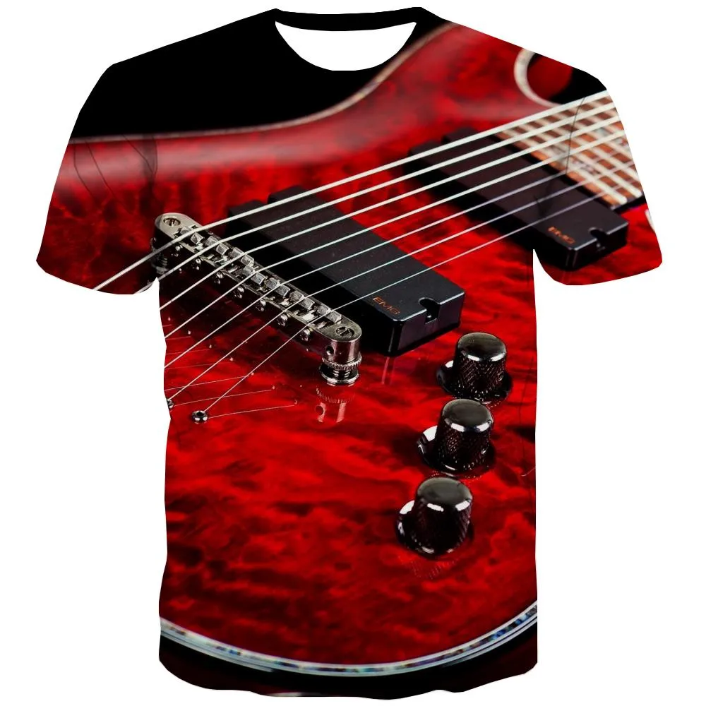 Guitar T shirts Men Music Tshirt Printed Wooden T-shirts Graphic Metal Tshirts Casual