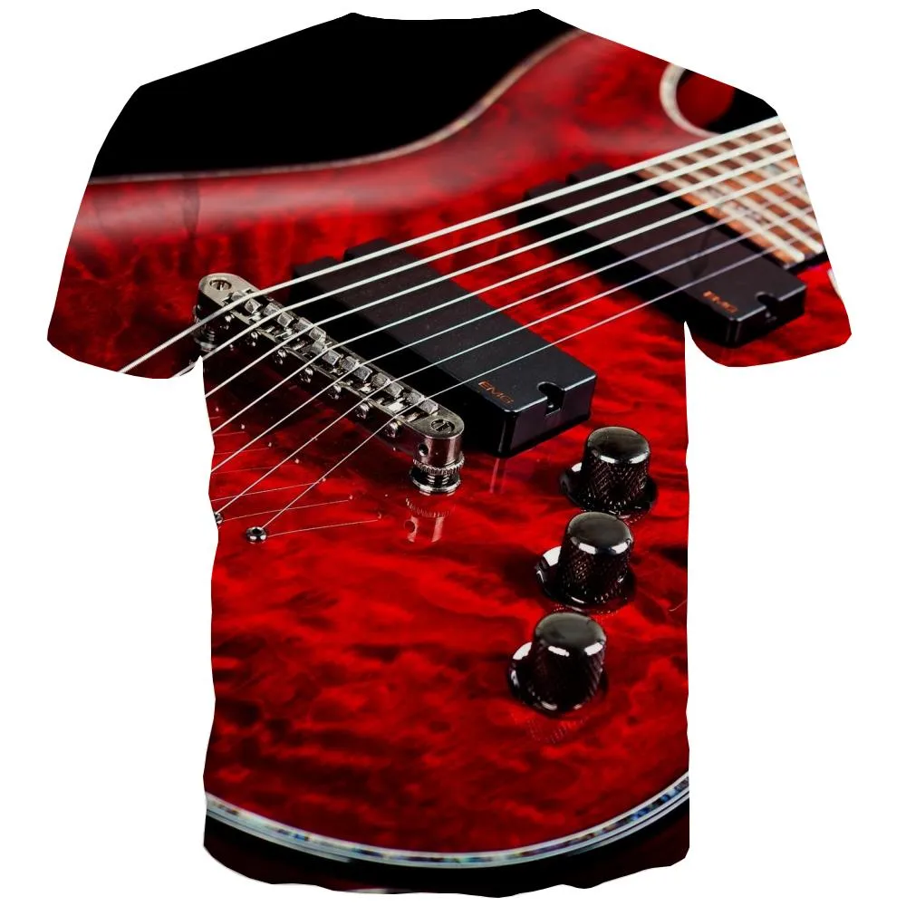 Guitar T shirts Men Music Tshirt Printed Wooden T-shirts Graphic Metal Tshirts Casual