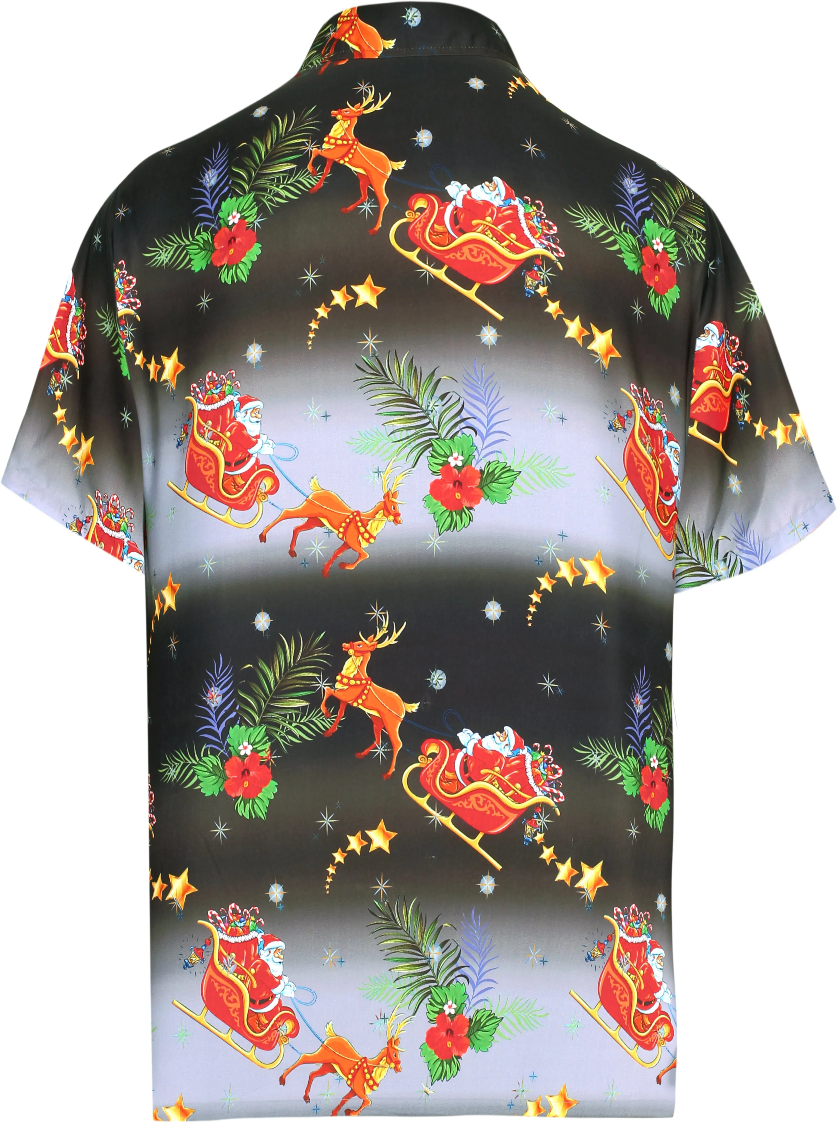 La Leela  Men's 3D HD Santa Claus Christmas Button Up Short Sleeve Hawaiian Shirt Black_AA323