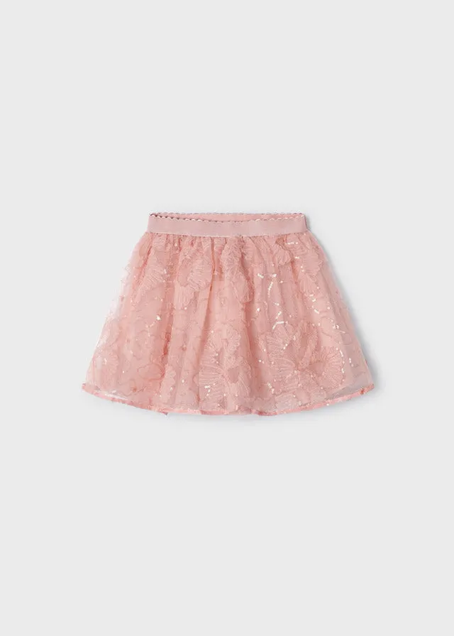 Mayoral Girls Pink Sequin & Tulle Floral Skirt