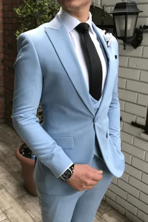 Men Suits Sky Blue 3 Piece Slim Fit Elegant Suit Formal Fashion Suit Groom Wedding Suits Party Wear Dinner Suit Stylish Suit Bespoke for Men