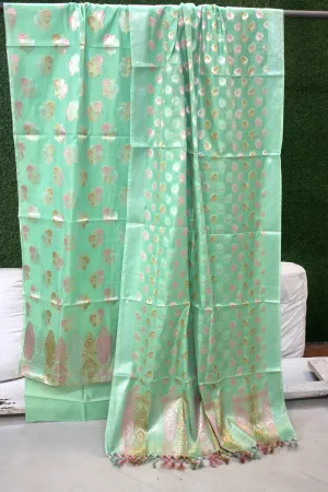 Mint Green Tilfi Weave 3-Piece Pure Cotton Handloom Banarasi Suit Set