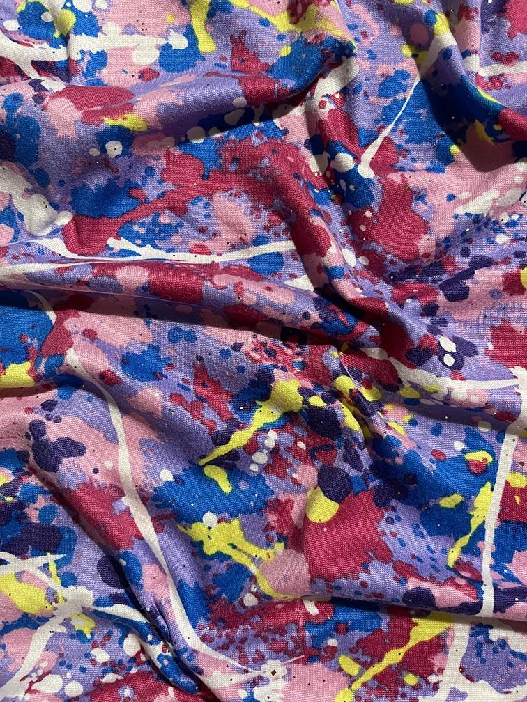 Multi Splatter Print Double Brushed Knit Fabric