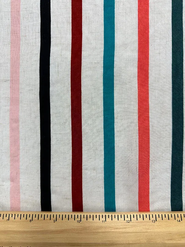 Natural Rayon Multi Color Print Stripe Shirting Fabric