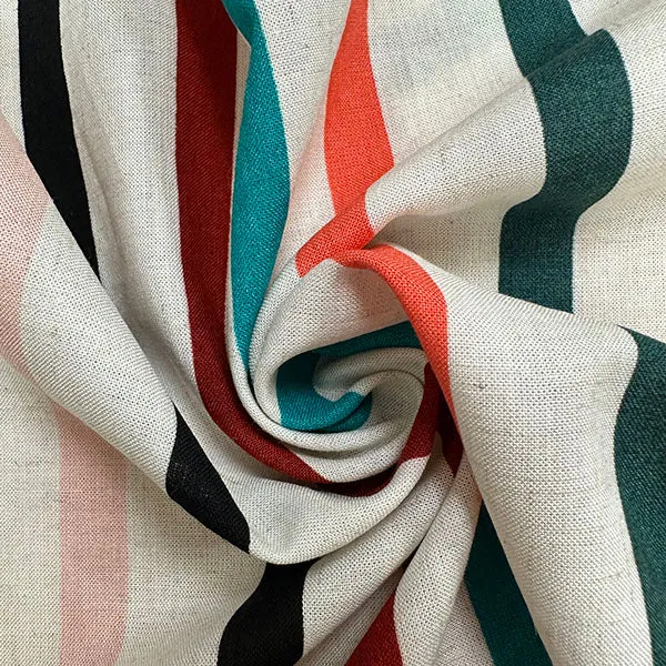 Natural Rayon Multi Color Print Stripe Shirting Fabric