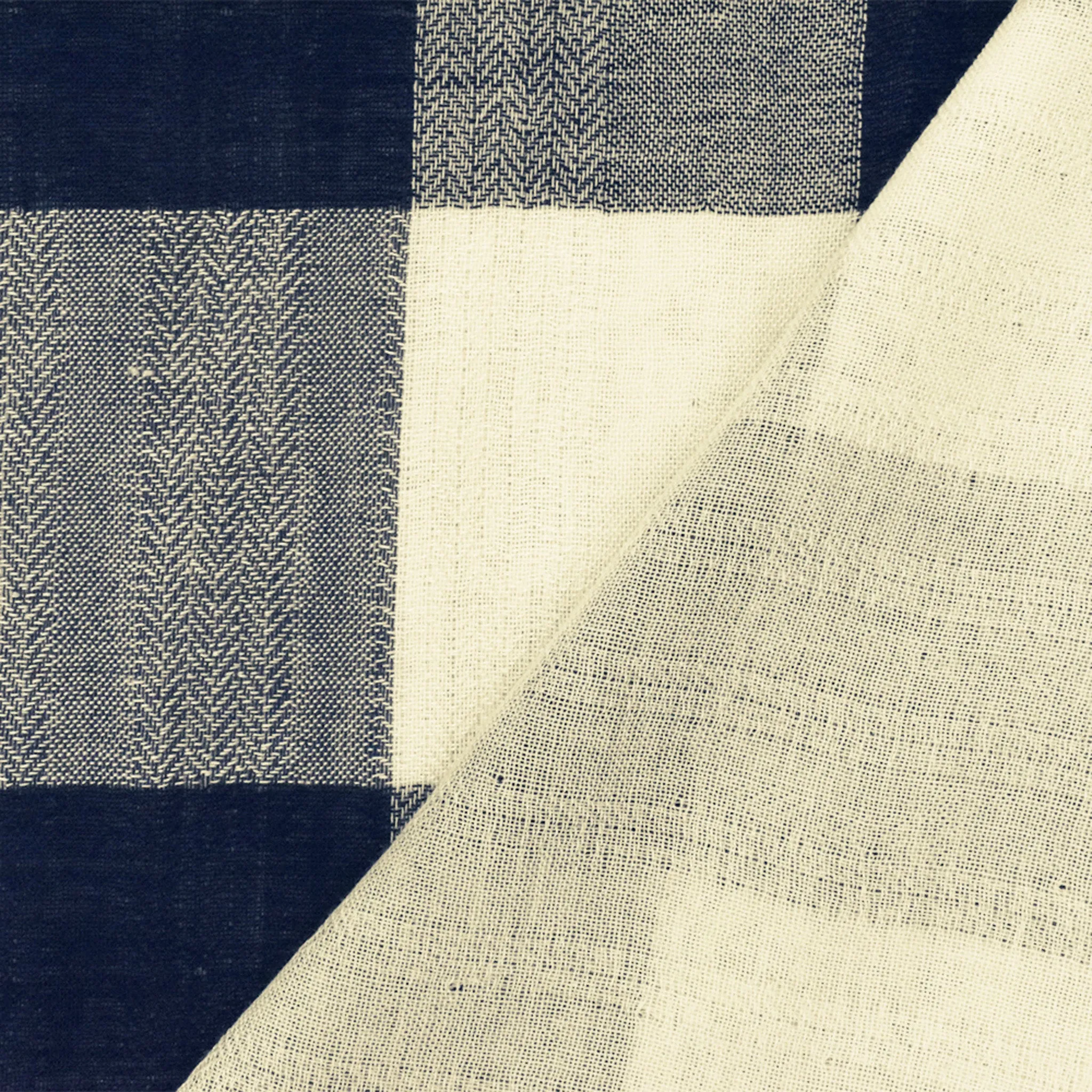 Navy-Ivory Famous Maker Cotton Check Double Weave Fabric