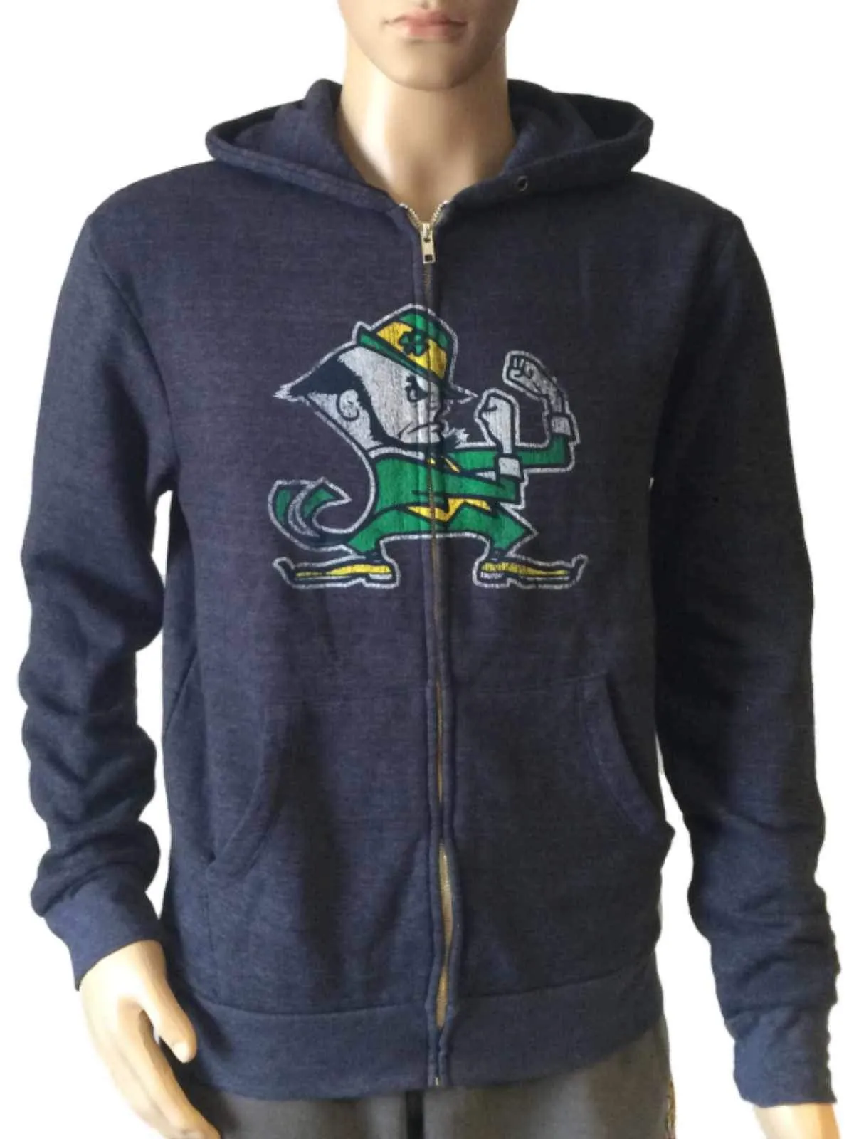 Notre Dame Fighting Irish Retro Brand Navy TriBlend Zip Up Hoodie Jacket