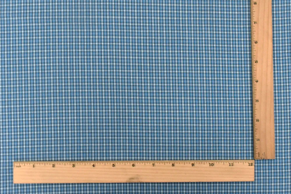 Ocean Blue-White-Multi Plaid Cotton Polyester Madras Woven Fabric