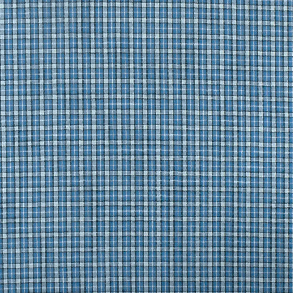 Ocean Blue-White-Multi Plaid Cotton Polyester Madras Woven Fabric