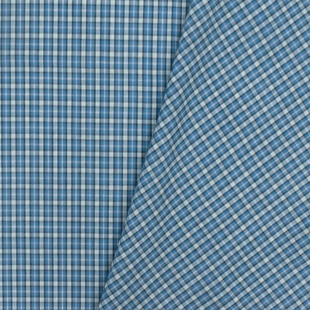 Ocean Blue-White-Multi Plaid Cotton Polyester Madras Woven Fabric