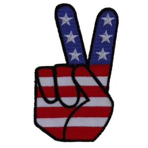 P6034 Peace Hand Sign with American Flag Patriotic Iron on Patch