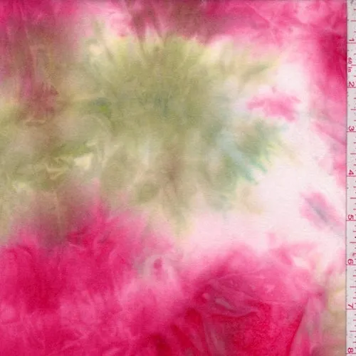 Pink-Teal-Olive Tie Dye Double Brushed Jersey Knit Fabric