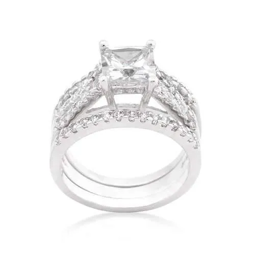 Princess Cut Cubic Zirconia Triple Bridal Set